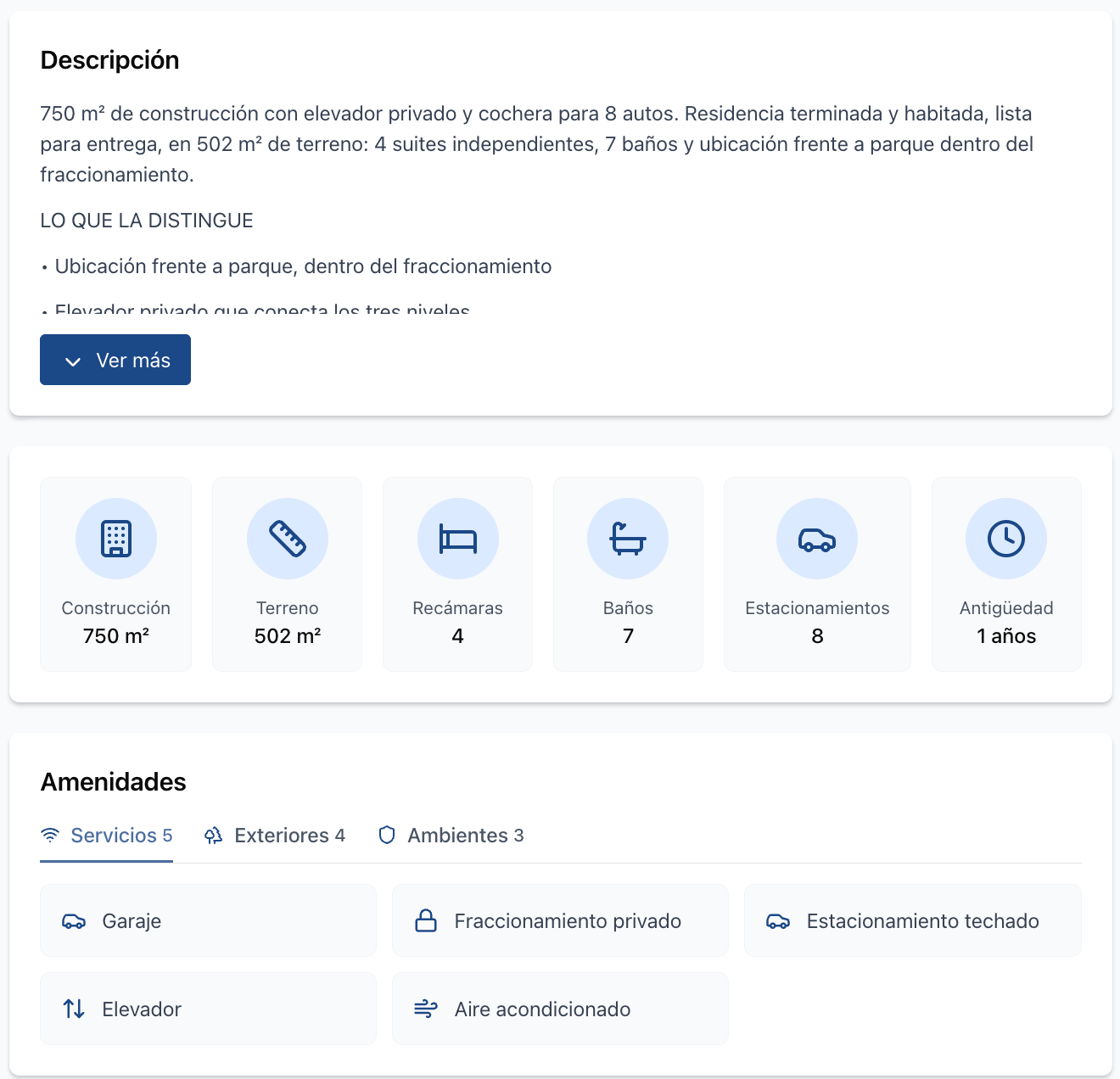 Detalle de una propiedad en MasterBroker con descripción, características y amenidades.